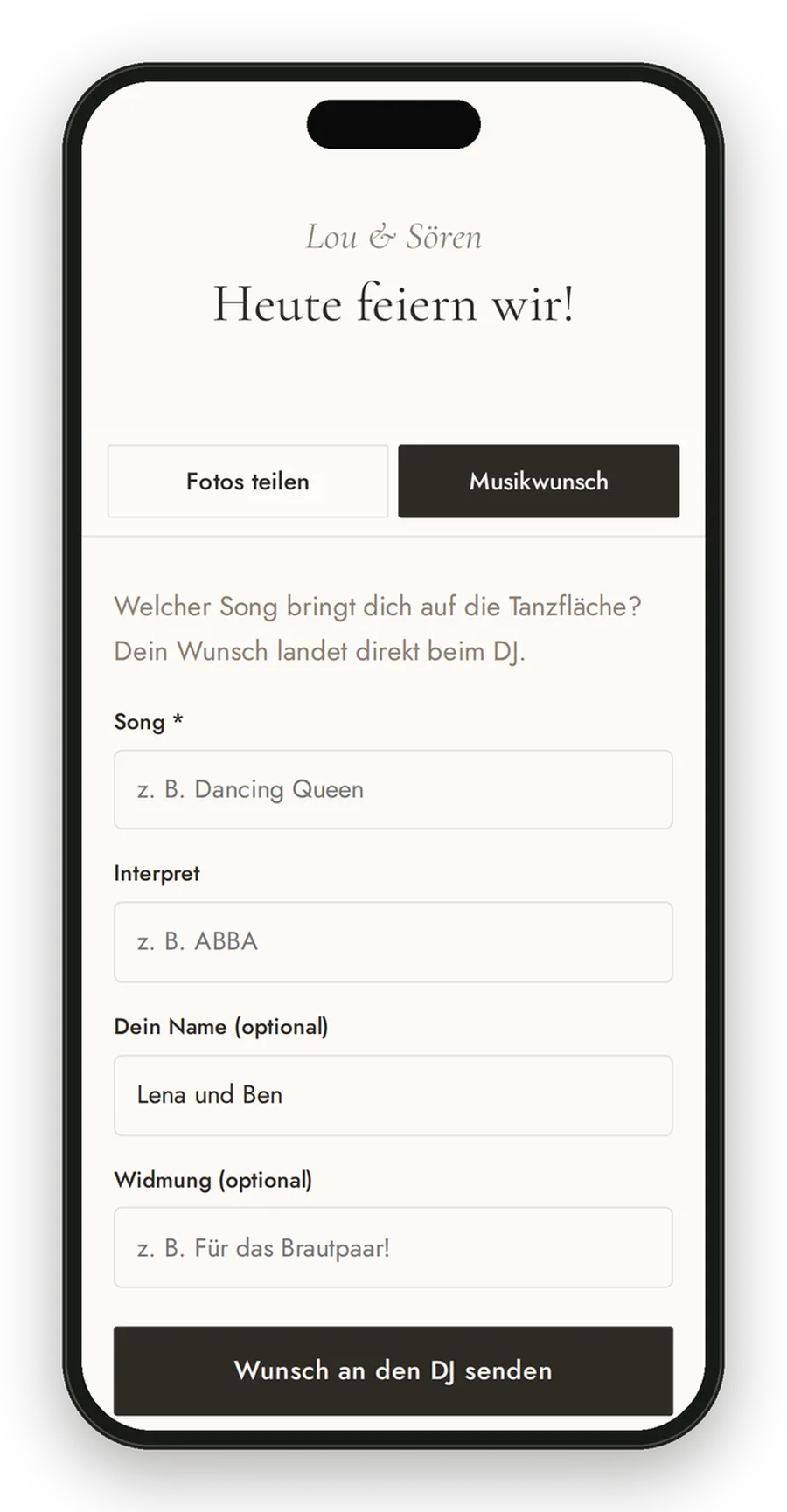 Musikwunsch am Hochzeitstag auf dem Handy