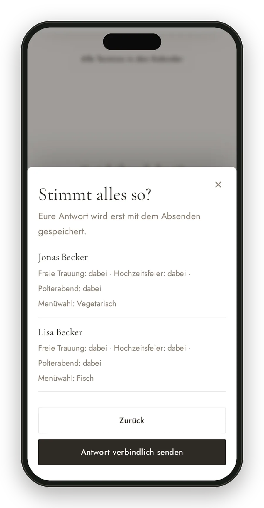 Zusammenfassung vor dem verbindlichen Absenden